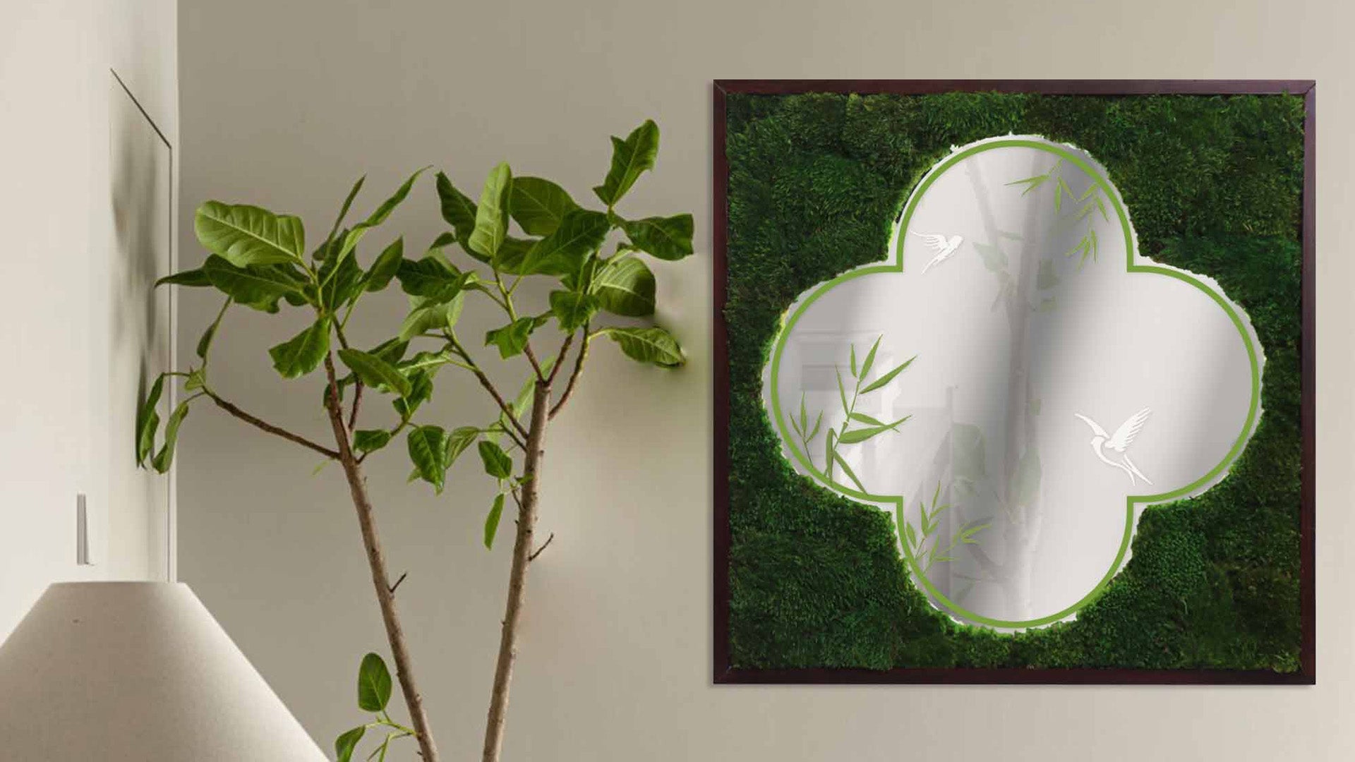 Unique preserved moss framed mirror, eco-friendly, maintenance-free